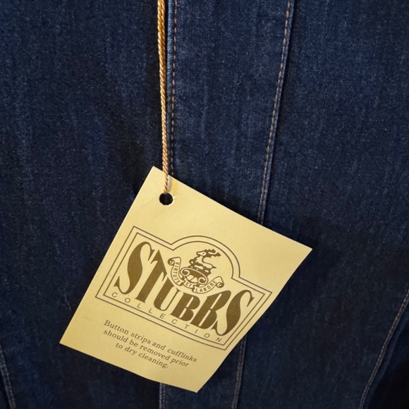 Men's Stubbs Western Wear Silky Denim Banded Collar Long Sleeve Shirt SZ L - Picture 3 of 7